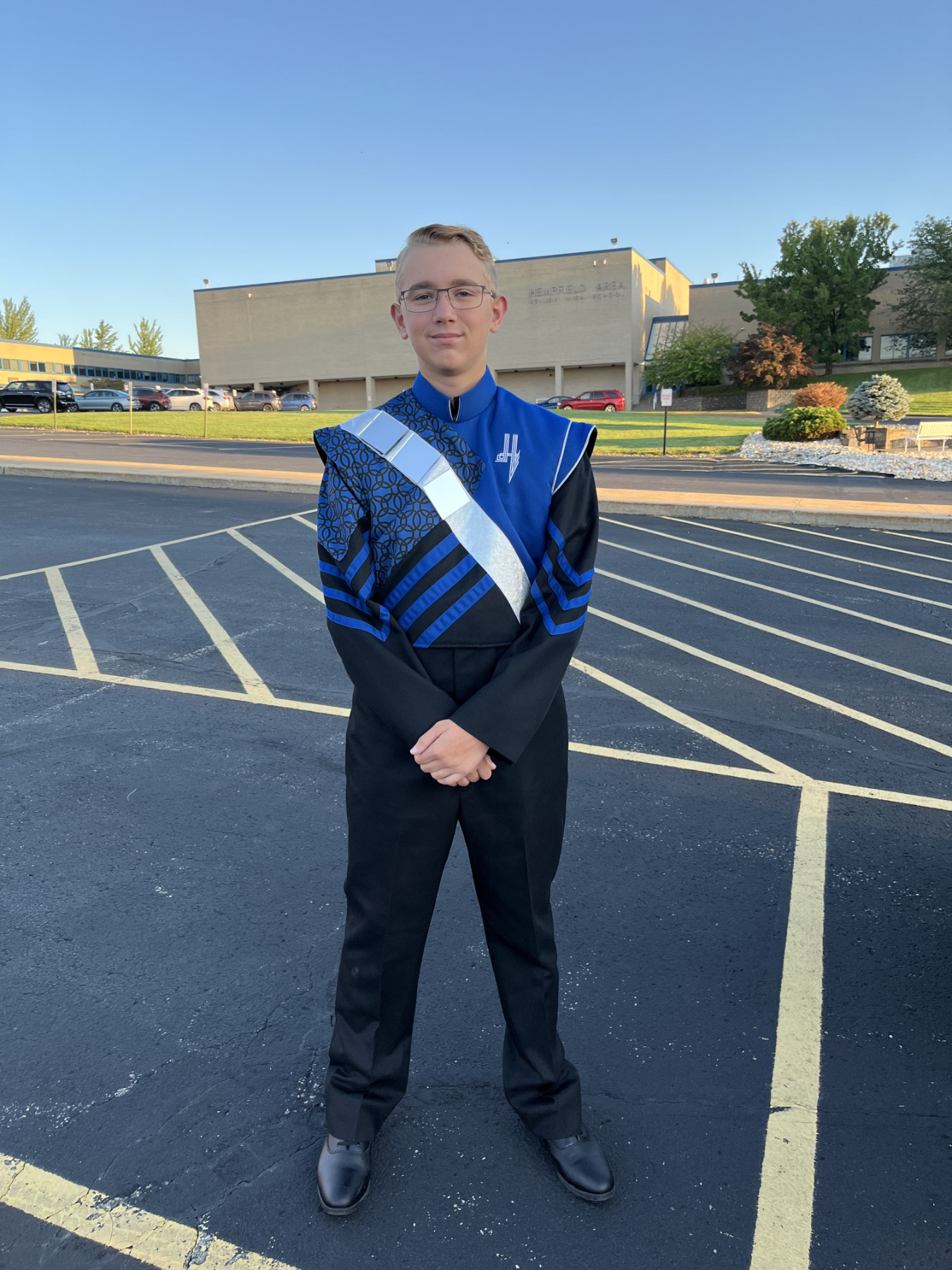 Eli in his marching band uniform.
